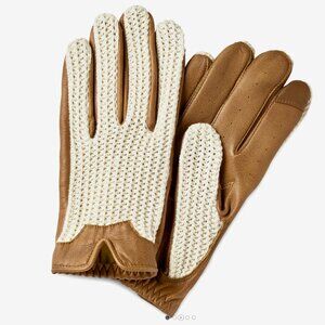 NIB Fawler Men's Driving Gloves, Ivory and Tan Sheep leather, Small